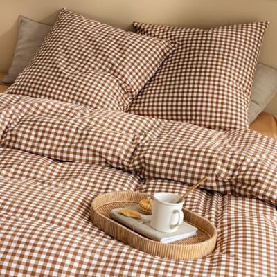 Terre de Nuit Vichy beddengoed 200x200 bruin bruin geruit 57 draden/cm² rechte basis Terre de Nuit Vichy beddengoed 200x200 bruin bruin geruit 57 draden/cm² rechte basis