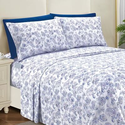 Elegant Comfort 6-delige beddengoedset zachte en comfortabele hotelkwaliteit 1500 microvezel diepe zak kreukvrij California kingsize, indigo kasjmier Elegant Comfort 6-delige beddengoedset zachte en comfortabele hotelkwaliteit 1500 microvezel diepe zak kreukvrij California kingsize, indigo kasjmier