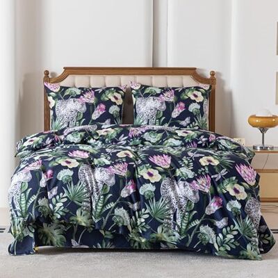Cotton Market Oeko-Tex 3-delige beddengoedset, 220 x 200 cm, microvezel en katoen, met ritssluiting, dekbedovertrek 220 cm + 2 kussenslopen 70 x 80 cm, panter, groen Cotton Market Oeko-Tex 3-delige beddengoedset, 220 x 200 cm, microvezel en katoen, met ritssluiting, dekbedovertrek 220 cm + 2 kussenslopen 70 x 80 cm, panter, groen
