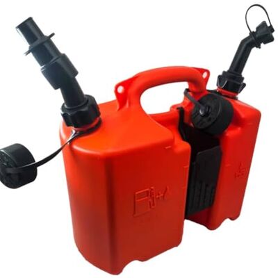 DystopiaWorld Combi-jerrycan voor brandstof en barolie, 5 liter, met dubbel vak, twee geïntegreerde gereedschapshouders voor kettingzaag, robuuste container met twee vakken, automatische uitschakelsproeiers, 5 liter DystopiaWorld Combi-jerrycan voor brandstof en barolie, 5 liter, met dubbel vak, twee geïntegreerde gereedschapshouders voor kettingzaag, robuuste container met twee vakken, automatische uitschakelsproeiers, 5 liter