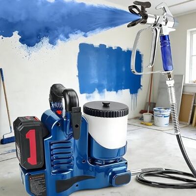 Cashwise Airless 500 W draadloos verfpistool, werkt op lithiumbatterij, met 1,2 liter trechter, maximale druk van 15 MPa en 6-traps snelheidsinstelling voor blauw 3Battery lakken Cashwise Airless 500 W draadloos verfpistool, werkt op lithiumbatterij, met 1,2 liter trechter, maximale druk van 15 MPa en 6-traps snelheidsinstelling voor blauw 3Battery lakken