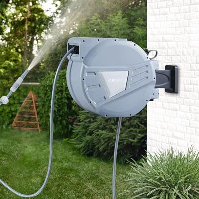 pro.tec Tuinslanghaspel met 30 m slang, sproeikop, verstelbaar, slangrem, 180 graden draaibaar, praktische handgreep, kunststof, pvc, 57 x 24 x 40 cm, grijs pro.tec Tuinslanghaspel met 30 m slang, sproeikop, verstelbaar, slangrem, 180 graden draaibaar, praktische handgreep, kunststof, pvc, 57 x 24 x 40 cm, grijs