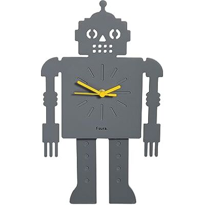 Fisura Originele Robot Wandklok. Stille Wandklok 38 x 20 centimeter. Grijze keukenklok, houten slinger en ABS. 2 x AA-batterijen. Fisura Originele Robot Wandklok. Stille Wandklok 38 x 20 centimeter. Grijze keukenklok, houten slinger en ABS. 2 x AA-batterijen.