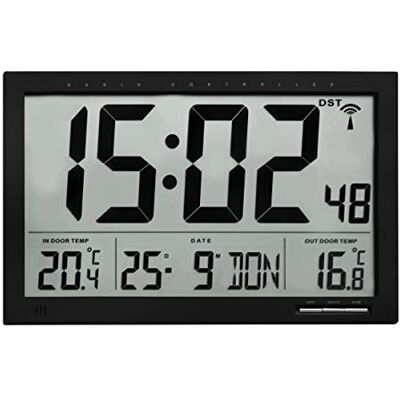 TFA Dostmann Digitale XL-Radioklok, Met Buiten- En Binnentemperatuur, Wandklok, Goed Afleesbaar, Zwart, 370 x 90 x 230 mm TFA Dostmann Digitale XL-Radioklok, Met Buiten- En Binnentemperatuur, Wandklok, Goed Afleesbaar, Zwart, 370 x 90 x 230 mm