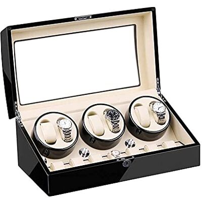 SGSG Horlogewinder voor 6 automatische horloges met 7 opbergruimtes, verstelbare kussens voor universeel horloge, ultra stille houten behuizing SGSG Horlogewinder voor 6 automatische horloges met 7 opbergruimtes, verstelbare kussens voor universeel horloge, ultra stille houten behuizing