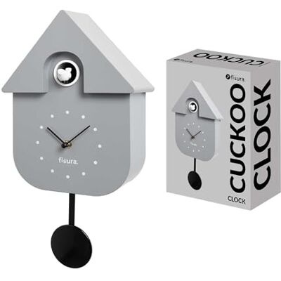 Fisura Grijze koekoeksklok met witte wijzerplaat. Originele wandklok voor geschenk. 3 AA-batterijen niet inbegrepen. Afmetingen: 21,5 x 8 x 41,5 cm, ABS kunststof. Fisura Grijze koekoeksklok met witte wijzerplaat. Originele wandklok voor geschenk. 3 AA-batterijen niet inbegrepen. Afmetingen: 21,5 x 8 x 41,5 cm, ABS kunststof.