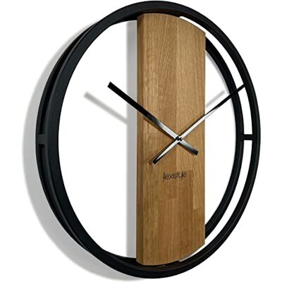 FLEXISTYLE Grote wandklok Loft ovaal zwart metaal 3D XXL moderne houten badkamer woonkamer (50 cm diameter) FLEXISTYLE Grote wandklok Loft ovaal zwart metaal 3D XXL moderne houten badkamer woonkamer (50 cm diameter)