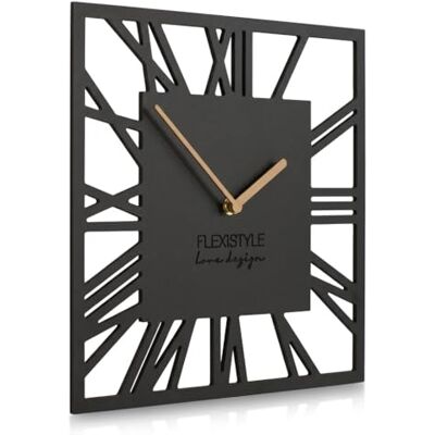 FLEXISTYLE LOFT Piccolo Square Moderne wandklok zonder tikkend geluid, 30 cm, voor woonkamer, badkamer (zwart) FLEXISTYLE LOFT Piccolo Square Moderne wandklok zonder tikkend geluid, 30 cm, voor woonkamer, badkamer (zwart)