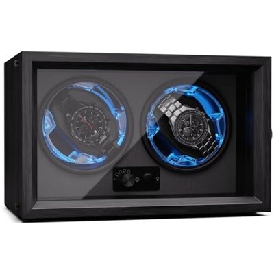 KLARSTEIN Brienz 6 stille opwinders voor 6 horloges, houtlook, met 4 draaimodi en ledverlichting, kussen van traagschuim, USB-bediening, zwart, 2 horlogewinders KLARSTEIN Brienz 6 stille opwinders voor 6 horloges, houtlook, met 4 draaimodi en ledverlichting, kussen van traagschuim, USB-bediening, zwart, 2 horlogewinders