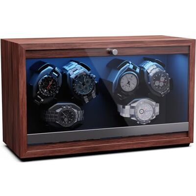 KLARSTEIN Brienz 6 stille opwinders voor 6 horloges, houtlook, met 4 draaimodi en ledverlichting, traagschuim kussen, USB-bediening, walnoot, 6 horlogewinders KLARSTEIN Brienz 6 stille opwinders voor 6 horloges, houtlook, met 4 draaimodi en ledverlichting, traagschuim kussen, USB-bediening, walnoot, 6 horlogewinders