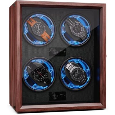 KLARSTEIN Automatische horloge-opwinder, automatische horlogewinder voor 4 horloges, automatische horlogewinder met acryldeur, automatische horlogeopwinder, blauwe led KLARSTEIN Automatische horloge-opwinder, automatische horlogewinder voor 4 horloges, automatische horlogewinder met acryldeur, automatische horlogeopwinder, blauwe led