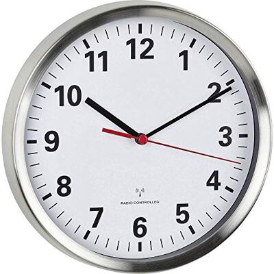 TFA Dostmann Zendergestuurde wandklok, 60.3529, radioklok, met geluidsarm sweep uurwerk, leesnare cijfers met secondewijzer, zilver/wit, (l) 220 x (b) 45 x (h) 220 mm TFA Dostmann Zendergestuurde wandklok, 60.3529, radioklok, met geluidsarm sweep uurwerk, leesnare cijfers met secondewijzer, zilver/wit, (l) 220 x (b) 45 x (h) 220 mm