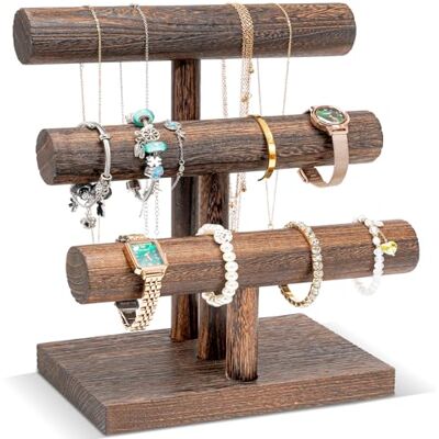 ProCase Houten armbandstandaard te koop, T-vormige opslag houder voor horloges, zakelijke houten horloge presentatietoren 3 niveaus, bruin ProCase Houten armbandstandaard te koop, T-vormige opslag houder voor horloges, zakelijke houten horloge presentatietoren 3 niveaus, bruin