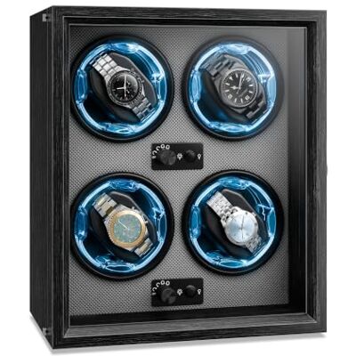 KLARSTEIN Opwinder voor automatische horloges voor 4 horloges, met deur van acryl en blauwe led KLARSTEIN Opwinder voor automatische horloges voor 4 horloges, met deur van acryl en blauwe led