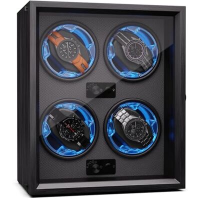 KLARSTEIN Automatische horloge-opwinder, automatische horlogewinder voor 4 horloges, automatische horlogewinder met acryldeur, automatische horlogeopwinder, blauwe led KLARSTEIN Automatische horloge-opwinder, automatische horlogewinder voor 4 horloges, automatische horlogewinder met acryldeur, automatische horlogeopwinder, blauwe led
