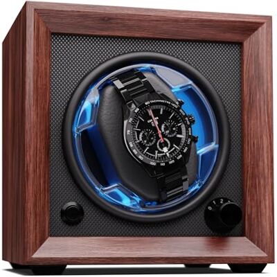 KLARSTEIN Brienz 6 stille opwinders voor 6 horloges, houtlook, met 4 draaimodi en ledverlichting, traagschuim kussen, USB-bediening, walnoot, 1 horlogewinder KLARSTEIN Brienz 6 stille opwinders voor 6 horloges, houtlook, met 4 draaimodi en ledverlichting, traagschuim kussen, USB-bediening, walnoot, 1 horlogewinder