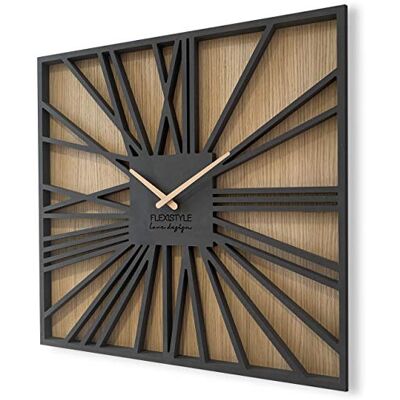 FLEXISTYLE Grote vierkante wandklok zonder tikkend geluid, eiken zwart, 50 cm, voor woonkamer, slaapkamer, gemaakt in de EU FLEXISTYLE Grote vierkante wandklok zonder tikkend geluid, eiken zwart, 50 cm, voor woonkamer, slaapkamer, gemaakt in de EU