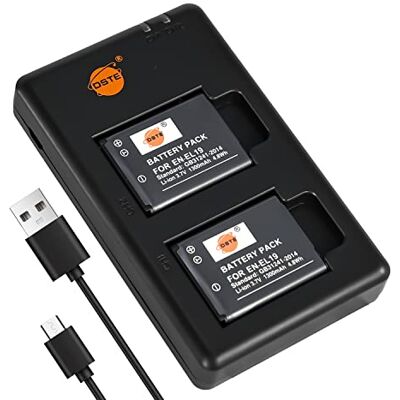 DSTE 2 stuks EN-EL19 batterij en oplader, compatibel met Nikon Coolpix S2500, S2600, S3200, S3500 DSTE 2 stuks EN-EL19 batterij en oplader, compatibel met Nikon Coolpix S2500, S2600, S3200, S3500