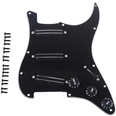 Musiclily 11-gaats SSS Loaded Pickguard met microfoons Dual Hot Rail High Output Set voor Fender Squier Strat elektrische gitaar, 3-laags, zwart Musiclily 11-gaats SSS Loaded Pickguard met microfoons Dual Hot Rail High Output Set voor Fender Squier Strat elektrische gitaar, 3-laags, zwart