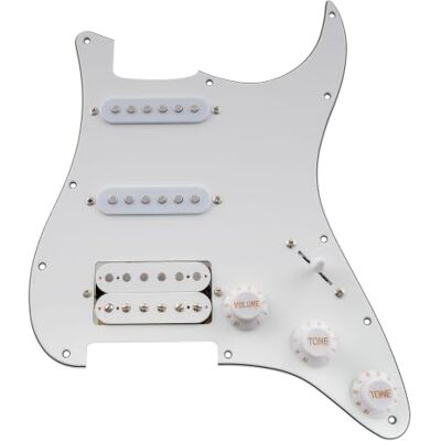 Musiclily 11 Schroefgaten HSS Strat Loaded Pickguard ST Slagplaat met Single Coil Humbucker Elementenset voor Elektrische Gitaar Fender USA/Mexican Stratocaster Squier, 3-laags Wit avec Simple Bobinage Humbucker Set ,pour Guitare électrique type Strat Musiclily 11 Schroefgaten HSS Strat Loaded Pickguard ST Slagplaat met Single Coil Humbucker Elementenset voor Elektrische Gitaar Fender USA/Mexican Stratocaster Squier, 3-laags Wit avec Simple Bobinage Humbucker Set ,pour Guitare électrique type Strat