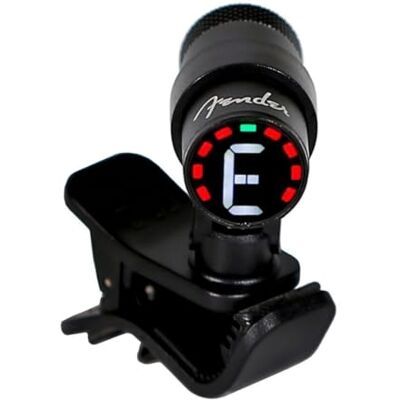 Fender Bullet Chromatische Clip-On Stemmer Gitaar & Laag, Zwart LED-kleurenscherm, chromatische stemming, geschikt voor akoestische en basgitaren, compact clip-on design Fender Bullet Chromatische Clip-On Stemmer Gitaar & Laag, Zwart LED-kleurenscherm, chromatische stemming, geschikt voor akoestische en basgitaren, compact clip-on design