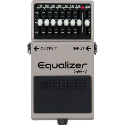 Boss GE-7 Equalizer, compact grafisch equalizer-pedaal, ontworpen voor gitaristen, 7 frequentieschuivers, voor gitaar geoptimaliseerde frequenties, boost/cut van ± 15 dB per band Boss GE-7 Equalizer, compact grafisch equalizer-pedaal, ontworpen voor gitaristen, 7 frequentieschuivers, voor gitaar geoptimaliseerde frequenties, boost/cut van ± 15 dB per band