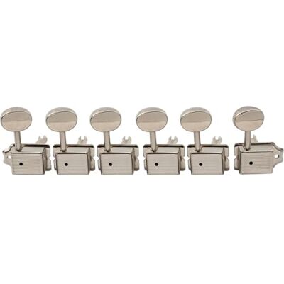 Musiclily Pro Ratio 15:1 Mechanische Vintage Semi-verzegelde 6-in-line Machine Heads voor Gitaar Squier Classic Vibe Fender Strat/Tele Style, Nikkel Musiclily Pro Ratio 15:1 Mechanische Vintage Semi-verzegelde 6-in-line Machine Heads voor Gitaar Squier Classic Vibe Fender Strat/Tele Style, Nikkel