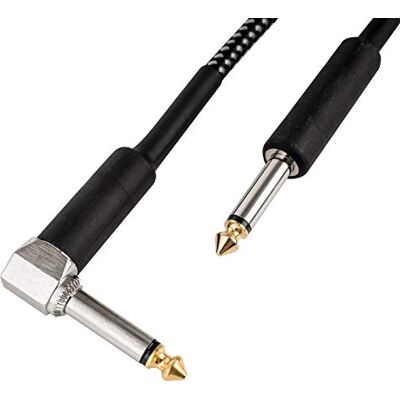 CASCHA Kabel voor gitaar, 6,3 mm, 6 m, professioneel instrument, jack to jack, versterker voor elektrische gitaar (Straight to Angled), zwart CASCHA Kabel voor gitaar, 6,3 mm, 6 m, professioneel instrument, jack to jack, versterker voor elektrische gitaar (Straight to Angled), zwart