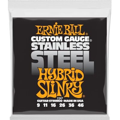 Ernie Ball Hybrid Slinky Stainless Steel Wound Electric Guitar Strings 9-46 Gauge Ernie Ball Hybrid Slinky Stainless Steel Wound Electric Guitar Strings 9-46 Gauge