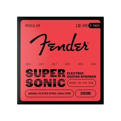Fender Super 250R NPS Set van 3 snaren met kogeluiteinde (gauges .010-.046) Set van 3, vernikkeld staal, standaardkaliber 10-46, glanzende slagtoon, bolvormig uiteinde, lange levensduur Fender Super 250R NPS Set van 3 snaren met kogeluiteinde (gauges .010-.046) Set van 3, vernikkeld staal, standaardkaliber 10-46, glanzende slagtoon, bolvormig uiteinde, lange levensduur