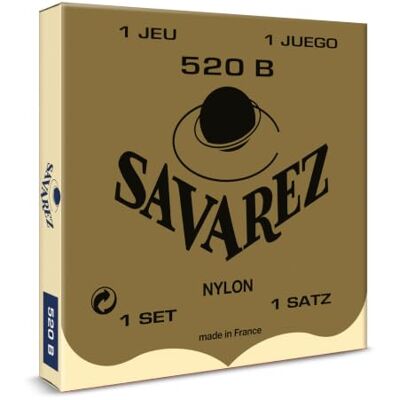 Savarez Klassieke gitaarsnaren, traditioneel concert 520B lage spanning nylon, verzilverd, "kaart" kleur crème-wit, gemaakt in Europa Savarez Klassieke gitaarsnaren, traditioneel concert 520B lage spanning nylon, verzilverd, "kaart" kleur crème-wit, gemaakt in Europa