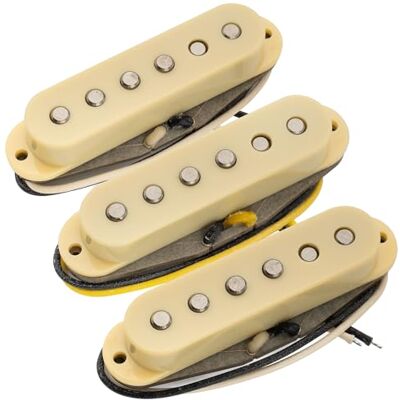 Musiclily Pro ST-TX Staggered Alnico 5 enkele spoel element hals midden brug pickups set voor strat stijl elektrische gitaar, crème Musiclily Pro ST-TX Staggered Alnico 5 enkele spoel element hals midden brug pickups set voor strat stijl elektrische gitaar, crème
