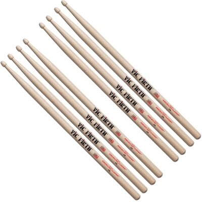 Vic Firth American Hickory Classic Drumsticks 5A American Hickory Houten punt 4 paar Vic Firth American Hickory Classic Drumsticks 5A American Hickory Houten punt 4 paar