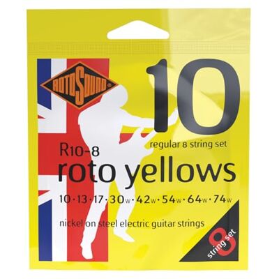 Rotosound Elektrische gitaarsnaren Roto vernikkeld 8-snaren YELLOWS R10-8 Regular 10-74 Rotosound Elektrische gitaarsnaren Roto vernikkeld 8-snaren YELLOWS R10-8 Regular 10-74