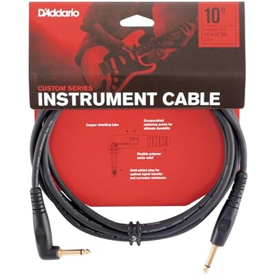 D'Addario Accessories Custom Series Gitaarkabel, instrumentenkabel met 0,6 cm uiteinden, hoogwaardige gitaarkabel, voor gitaren, bas, keyboards, mono, rechte hoek, 3 m D'Addario Accessories Custom Series Gitaarkabel, instrumentenkabel met 0,6 cm uiteinden, hoogwaardige gitaarkabel, voor gitaren, bas, keyboards, mono, rechte hoek, 3 m