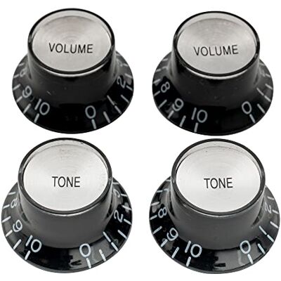 Musiclily Pro US Reflector Top Hat 2 Volume 2Tone Knobs Zwart Zilver 24 fijne tanden, voor elektrische gitaar, USA LP SG Musiclily Pro US Reflector Top Hat 2 Volume 2Tone Knobs Zwart Zilver 24 fijne tanden, voor elektrische gitaar, USA LP SG