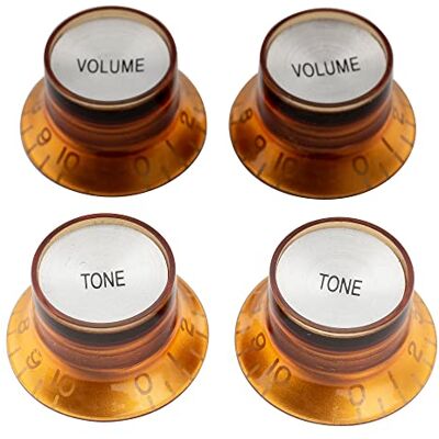 Musiclily Pro Inch Fijne 24-Spline Bell Potentiometer-knop Volumeregelaar Tonaliteit Top Hat Bell Knobs voor USA Gitaar Stijl LP SG, Amber met Zilveren Reflector (Set van 2T2V) Musiclily Pro Inch Fijne 24-Spline Bell Potentiometer-knop Volumeregelaar Tonaliteit Top Hat Bell Knobs voor USA Gitaar Stijl LP SG, Amber met Zilveren Reflector (Set van 2T2V)
