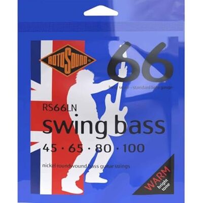 Rotosound Elektrische bassnaren SWING 66 NICKEL ROUNDWOUND 4-snaren RS66LN nikkel standaard licht 45-100 Rotosound Elektrische bassnaren SWING 66 NICKEL ROUNDWOUND 4-snaren RS66LN nikkel standaard licht 45-100