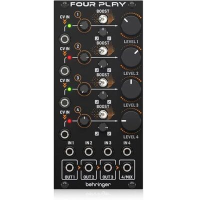 Behringer Four Play Spanningsgestuurde versterkers en mengmodule voor Eurorack Behringer Four Play Spanningsgestuurde versterkers en mengmodule voor Eurorack