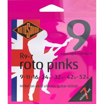 Rotosound Snaren voor elektrische gitaar Roto vernikkeld 7-snaren PINKS R9-7 Super-Light 9-52 Rotosound Snaren voor elektrische gitaar Roto vernikkeld 7-snaren PINKS R9-7 Super-Light 9-52