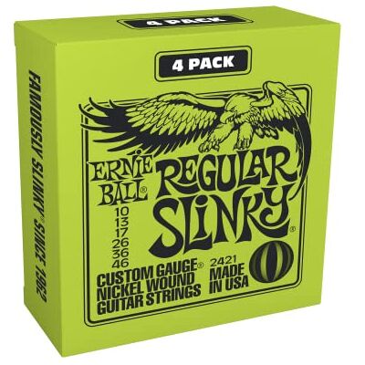 Ernie Ball Regular Slinky Snaren voor elektrische gitaar, vernikkeld, verpakking van 4 sets, 10-46 dikte Ernie Ball Regular Slinky Snaren voor elektrische gitaar, vernikkeld, verpakking van 4 sets, 10-46 dikte