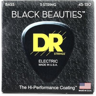 DR Strings DR Black Beauties 5-snarige bas 45-130 K3-coating, duurzaam, corrosiebescherming, krachtig geluid, gemaakt in de VS DR Strings DR Black Beauties 5-snarige bas 45-130 K3-coating, duurzaam, corrosiebescherming, krachtig geluid, gemaakt in de VS