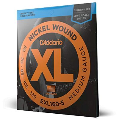 D'Addario Bassnaren Bass Strings EXL160-5 Medium, 50-135 (5-String) Lange schaal D'Addario Bassnaren Bass Strings EXL160-5 Medium, 50-135 (5-String) Lange schaal