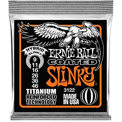 Ernie Ball Hybrid Slinky snaren met titanium coating RPS, voor elektrische gitaar, 9-46 gauge Ernie Ball Hybrid Slinky snaren met titanium coating RPS, voor elektrische gitaar, 9-46 gauge