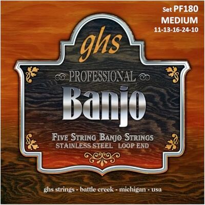 GHS Strings GHS Banjo PF180 snarenset, roestvrij staal, 5 snaren, middelgroot GHS Strings GHS Banjo PF180 snarenset, roestvrij staal, 5 snaren, middelgroot