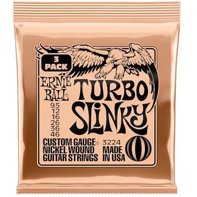 Ernie Ball Turbo Slinky Set van 3 sets snaren van nikkel, voor elektrische gitaar, dikte 9,5-46 Ernie Ball Turbo Slinky Set van 3 sets snaren van nikkel, voor elektrische gitaar, dikte 9,5-46