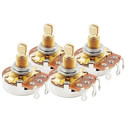 Musiclily Pro B500K messing potentiometer voor gitaar, 4 stuks Tige en laiton, potentiomètres grossiers à 18 cannelures, pour guitare électrique basse Musiclily Pro B500K messing potentiometer voor gitaar, 4 stuks Tige en laiton, potentiomètres grossiers à 18 cannelures, pour guitare électrique basse