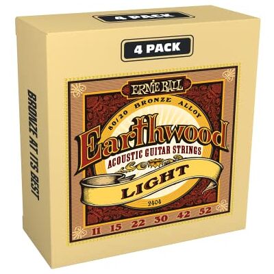 Ernie Ball Earthwood Light 80/20 Bronze Acoustic Guitar Strings 4-Pack 11-52 Gauge Ernie Ball Earthwood Light 80/20 Bronze Acoustic Guitar Strings 4-Pack 11-52 Gauge