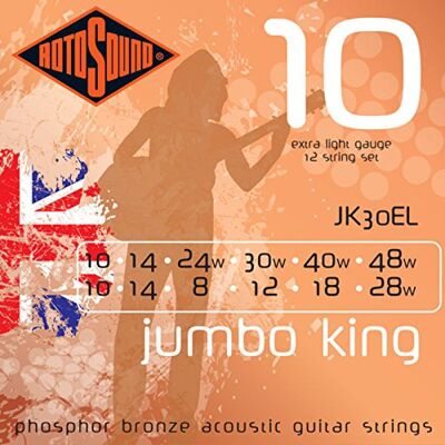 Rotosound JUMBO KING 12-snaren voor akoestische gitaar JK30EL Extra-Light 10-48 Rotosound JUMBO KING 12-snaren voor akoestische gitaar JK30EL Extra-Light 10-48