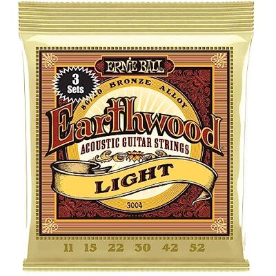 Ernie Ball Earthwood Light Bronze 80/20 snaren voor akoestische gitaren, 3 stuks, caliber 11-52 Ernie Ball Earthwood Light Bronze 80/20 snaren voor akoestische gitaren, 3 stuks, caliber 11-52